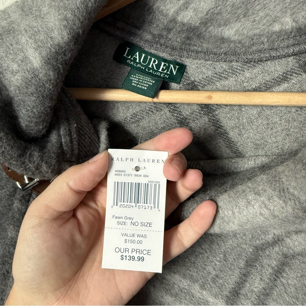 Lauren Ralph Lauren Charcoal Plaid Wool Women's Cape - Picture 4 of 6